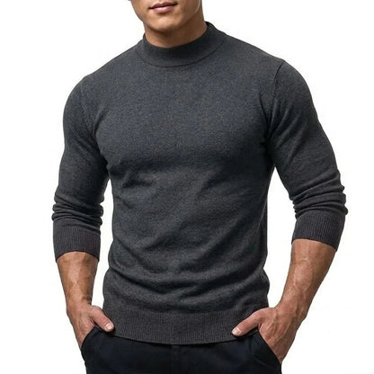 Men's long-sleeve turtleneck knit sweater with ribbed cuffs, slim fit
