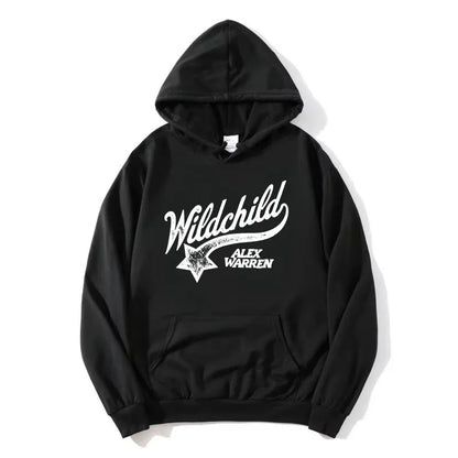 Unisex red hoodie with "Wildchild" star and text print
