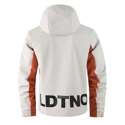 Men's outdoor jacket with hood, multicolored, zip closure