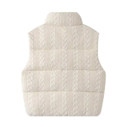 Quilted Knitted Vest for Women with Stand-Up Collar and Zipper