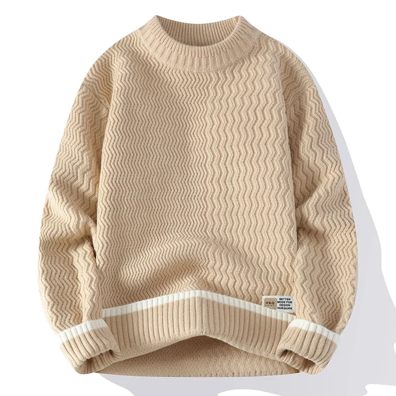 Men's turtleneck knitted sweater with wave pattern, red