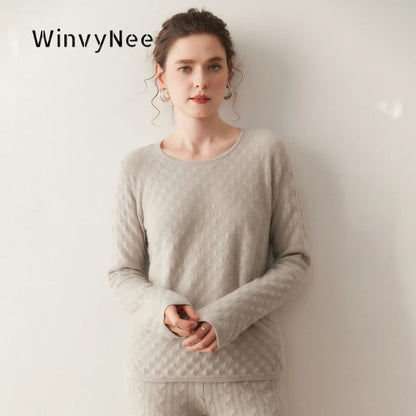 Damen Pullover Rundhalsausschnitt Langarm Strickpullover Strukturiert