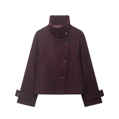 Kurze Damen Übergangsjacke mit Stehkragen und weiten Ärmeln, meliert