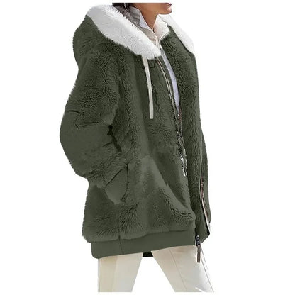 Teddy-Fleece Jacke mit Kapuze und Reißverschluss