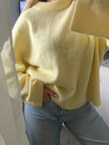 Yellow women's sweater, crew neck, long sleeve, relaxed fit