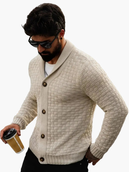 Men's cardigan with shawl collar – Stylish casual cardigan, modern design