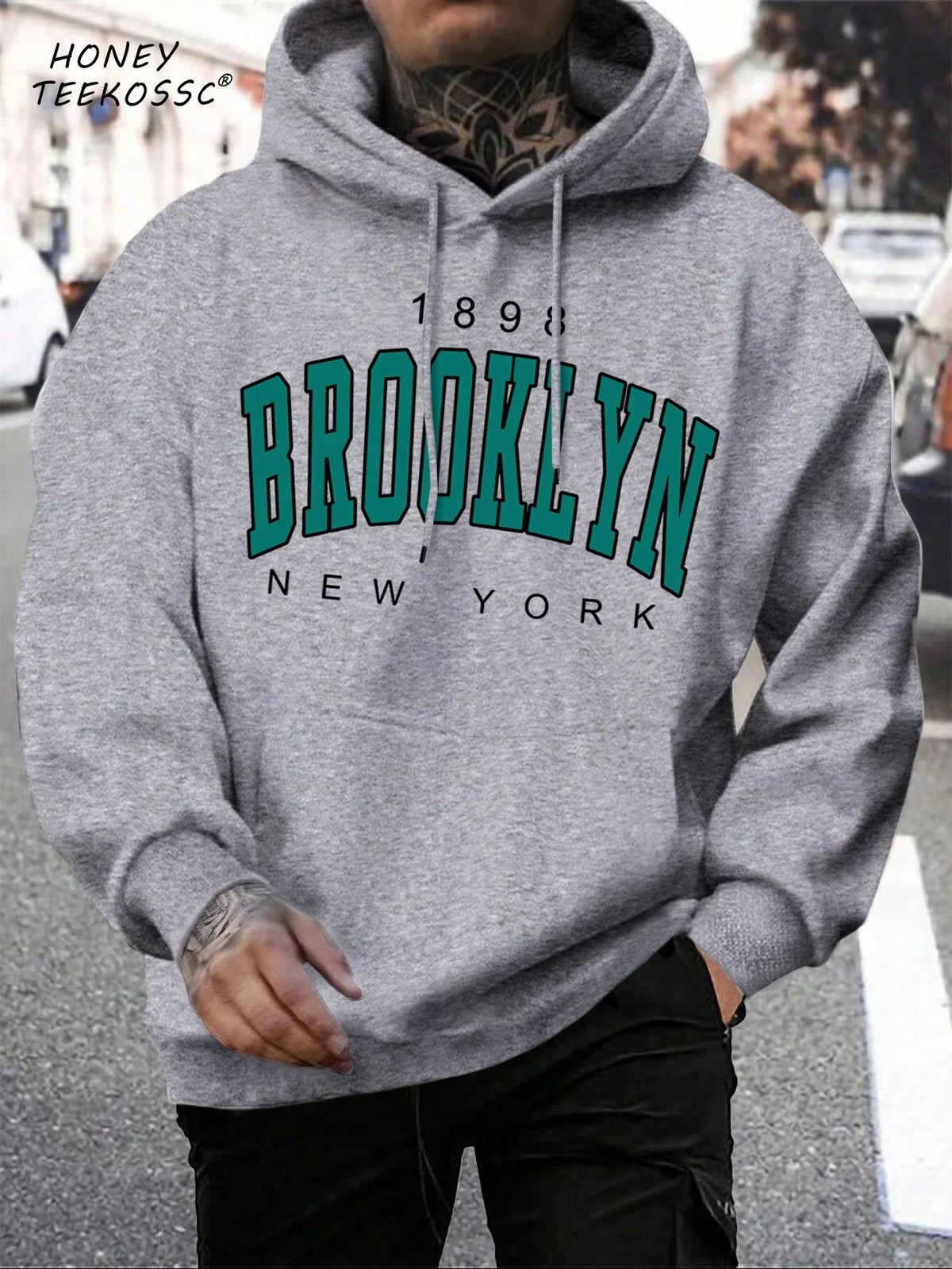 Unisex Kapuzenpullover mit Kordelzug und Schriftzug Aufdruck