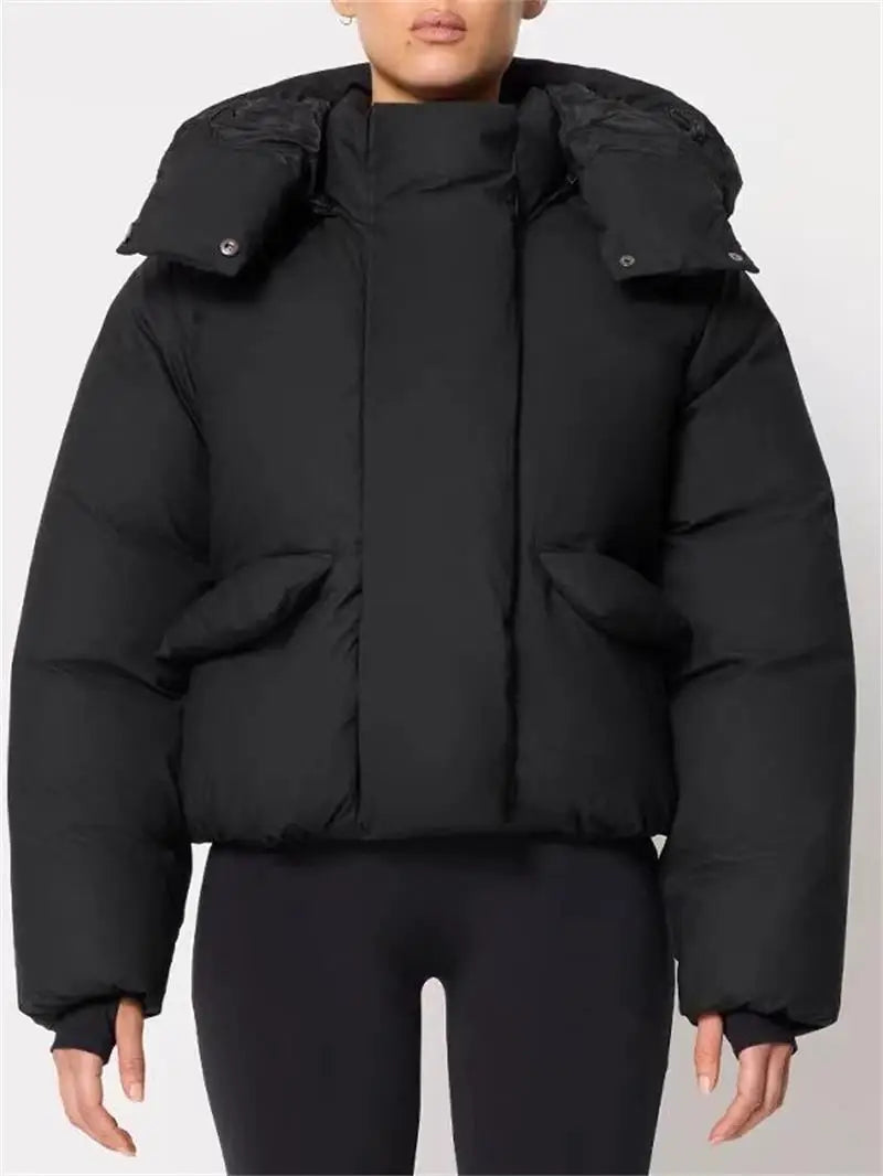 Kurze Steppjacke mit Kapuze für Damen, Beige