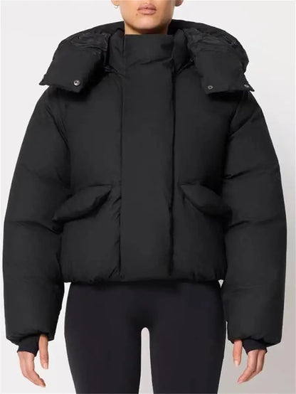 Kurze Steppjacke mit Kapuze für Damen, Beige