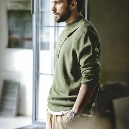 Men's mock-neck fine-knit sweater long-sleeve solid color