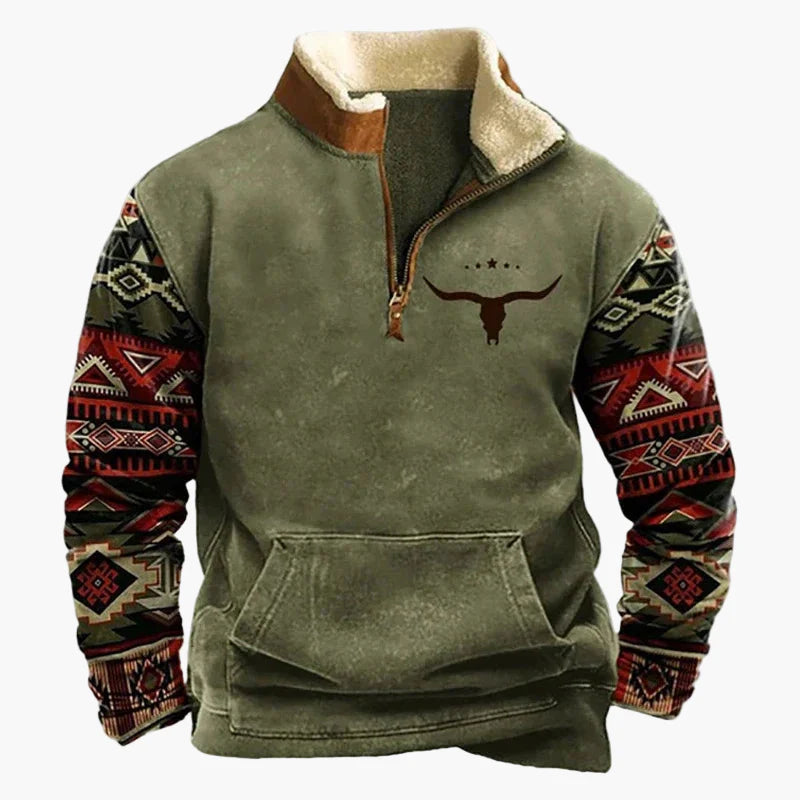 Men's sweater in western style with half zipper and Aztec pattern – perfect for outdoor and leisure