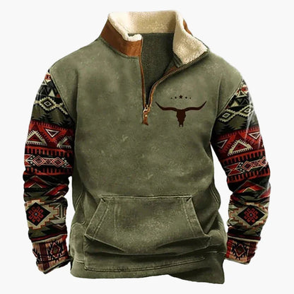 Men's sweater in western style with half zipper and Aztec pattern – perfect for outdoor and leisure