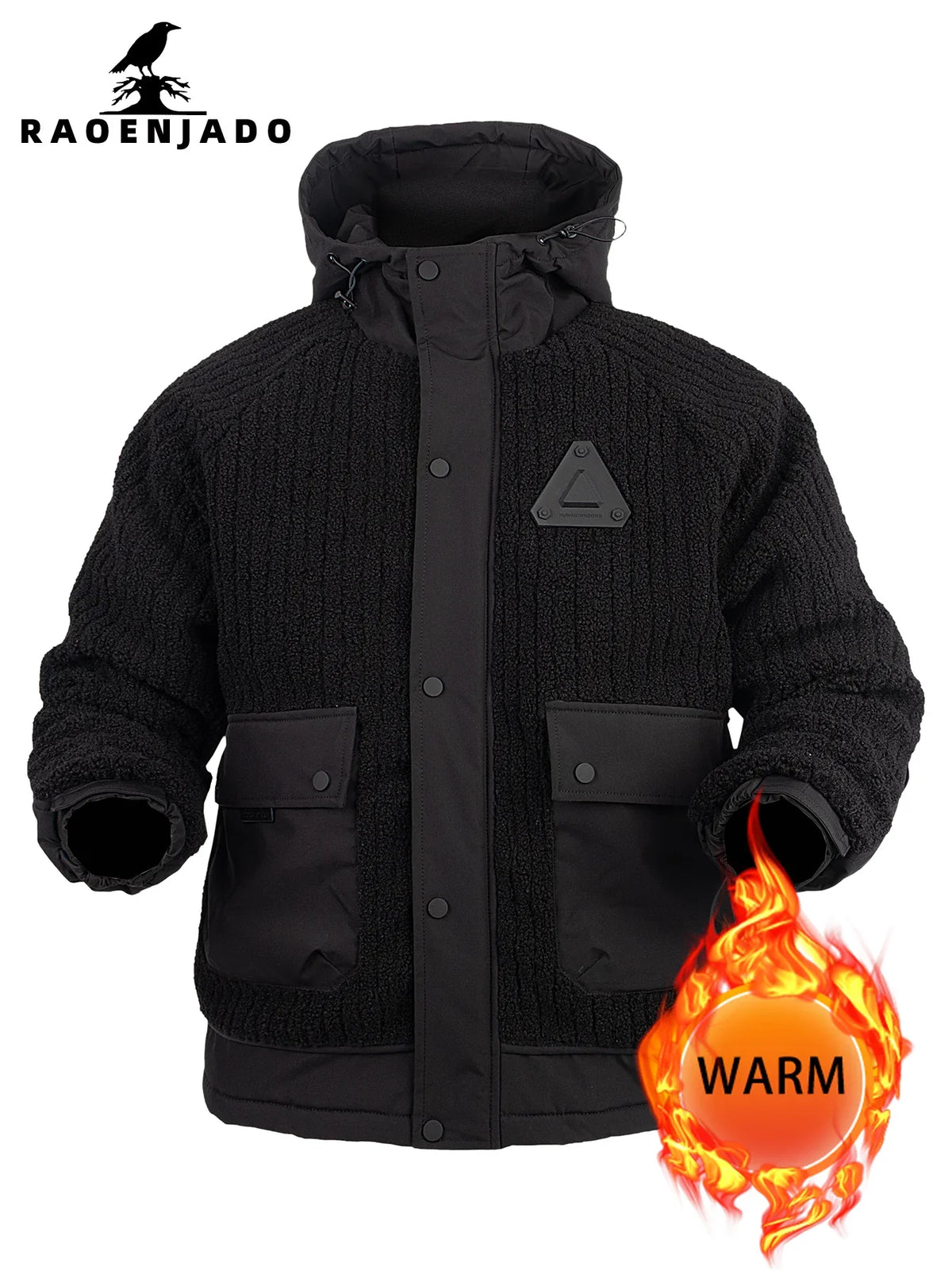Unisex Winterjacke mit Kapuze Teddy-Fleece und aufgesetzten Taschen