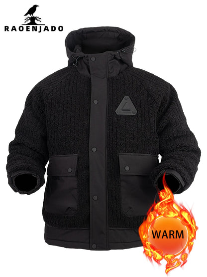 Unisex Winterjacke mit Kapuze Teddy-Fleece und aufgesetzten Taschen