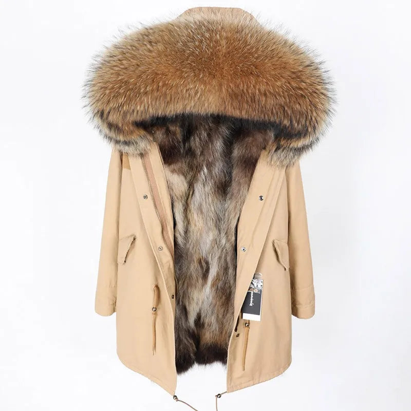Women's winter parka with removable faux fur collar and lining