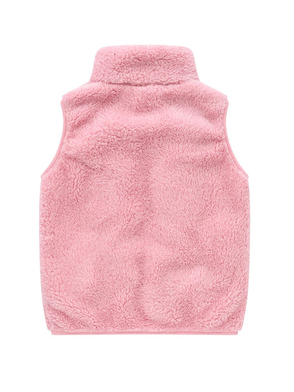 Children's fleece vest with zipper and stand-up collar in light beige