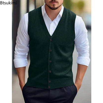 Men's knitted vest V-neck button placket