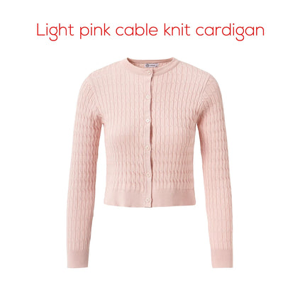 Women's Knit Cardigan, Crew Neck, Fine Knit, Yellow Black Pink Blue