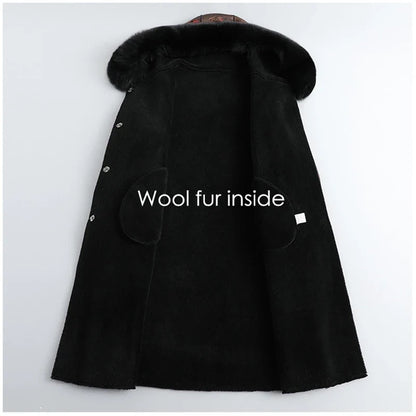 Women's Long Winter Coat with Fur Collar & Pattern Elegant Winter Jacket