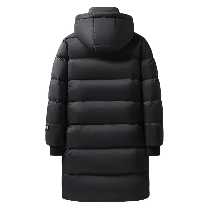 Langer Steppmantel mit Kapuze Schwarz Gepolsterte Winterjacke