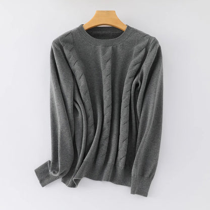 Women's Crew-Neck Knit Sweater with Cable-Knit Pattern