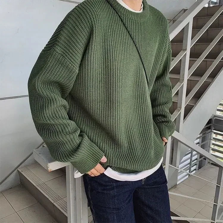 Unisex chunky-knit oversized crew-neck long-sleeve sweater