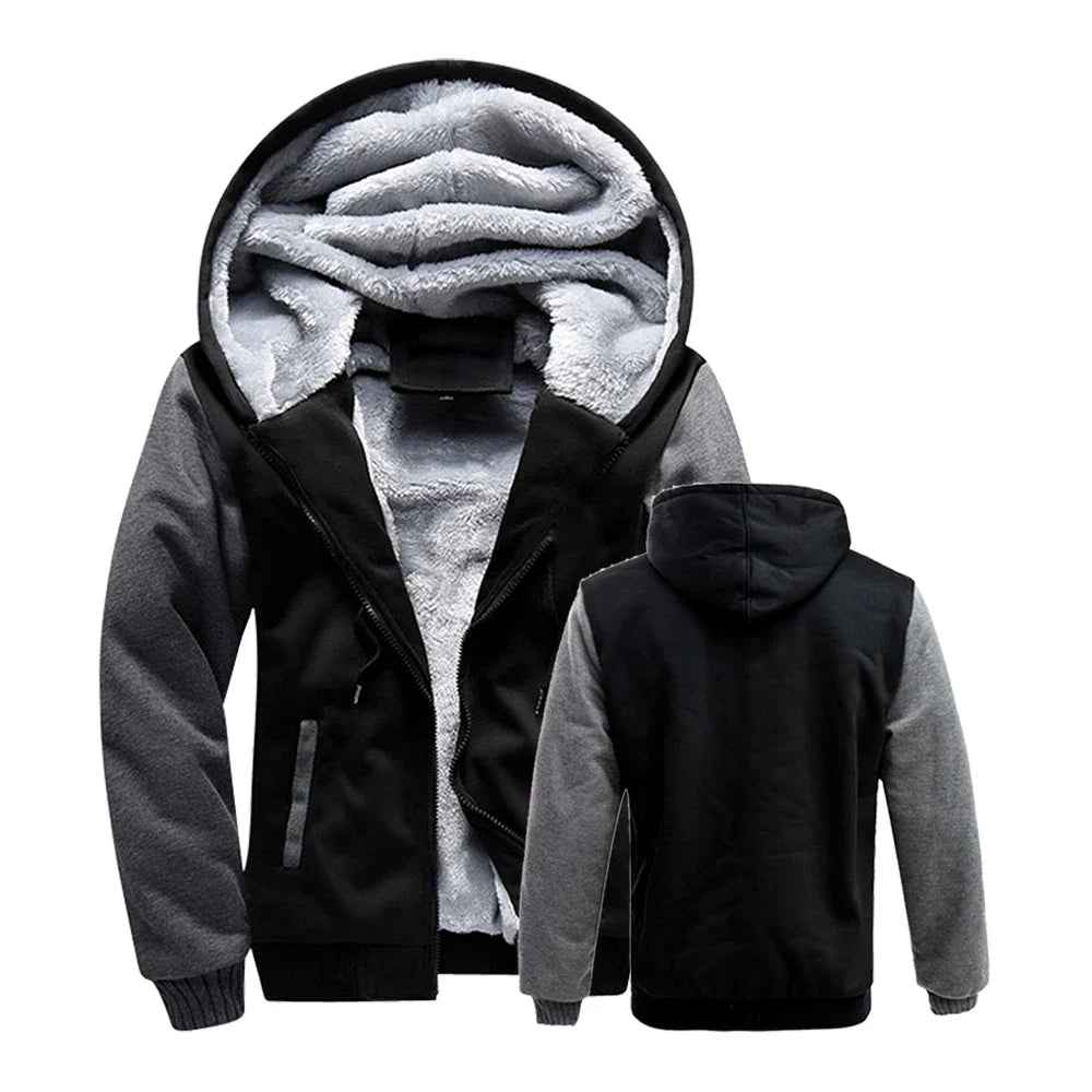 Men's hooded jacket with zipper and plush lining