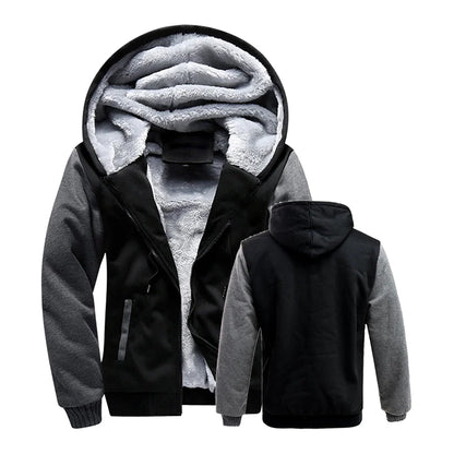 Men's hooded jacket with zipper and plush lining