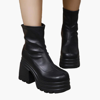 Women's Platform Block Heel Ankle Boots Fashionable High Heel Shoes for Party and Everyday Use