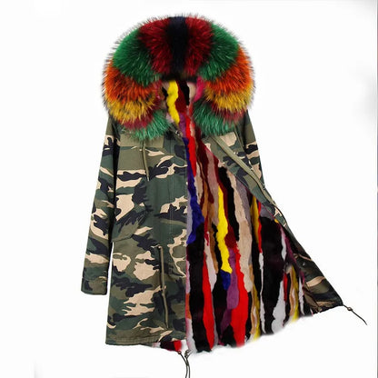 Women's winter parka with removable faux fur collar and lining