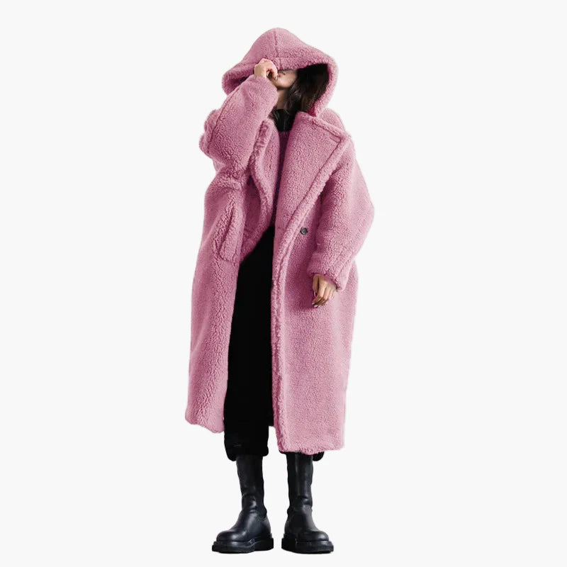 Damen Oversize Teddy Mantel mit Kapuze – Urbaner Winterstil, Lässige Outdoor-Jacke