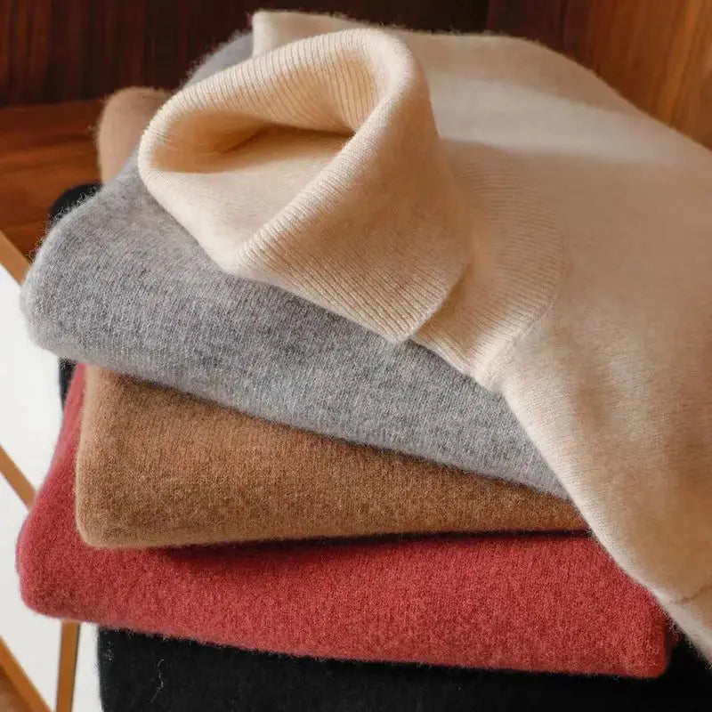 Women's long-sleeved turtleneck knitted sweater, warm, solid color