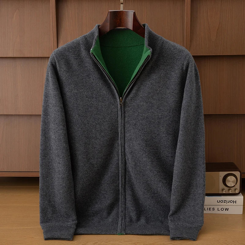 Wende-Strickjacke mit Stehkragen und Reißverschluss