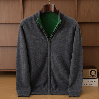 Wende-Strickjacke mit Stehkragen und Reißverschluss