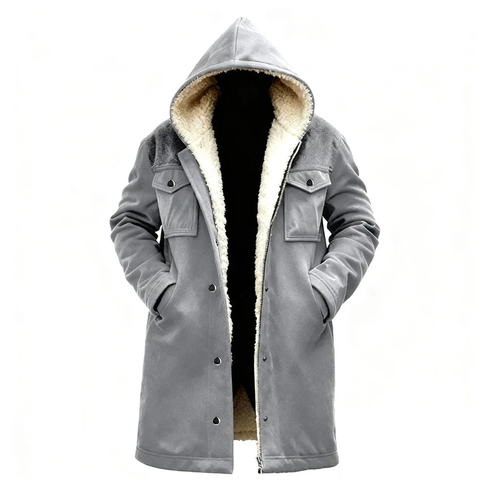 Herren Winterparka mit Kapuze, Fleecefutter und Knöpfen – Warm gefütterter Mantel