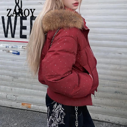Women's padded quilted jacket with hood