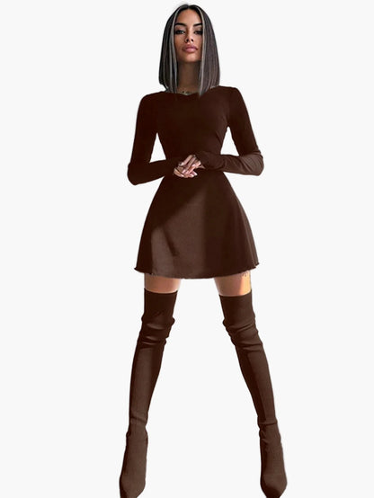 Damen Langarm Minikleid Figurbetont Elegant für Alltag und Ausgehen