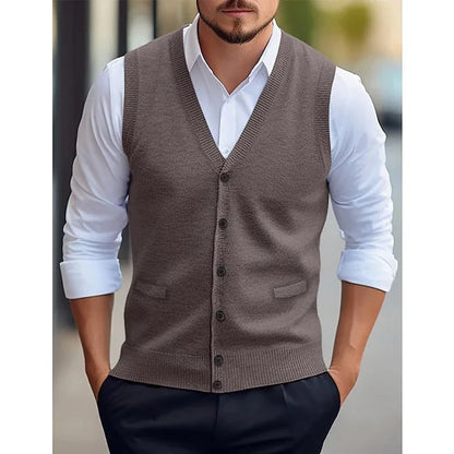 Men's knitted vest V-neck button placket