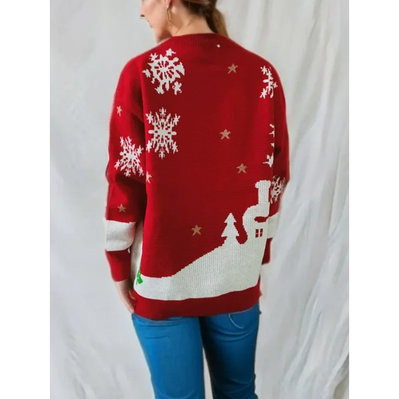 Christmas sweater with gingerbread man motif & snowflakes, red