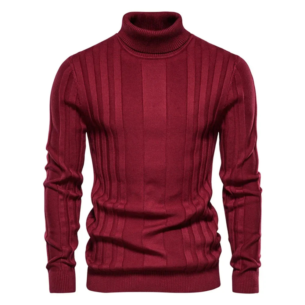 Men's rib-knit turtleneck sweater, long sleeve