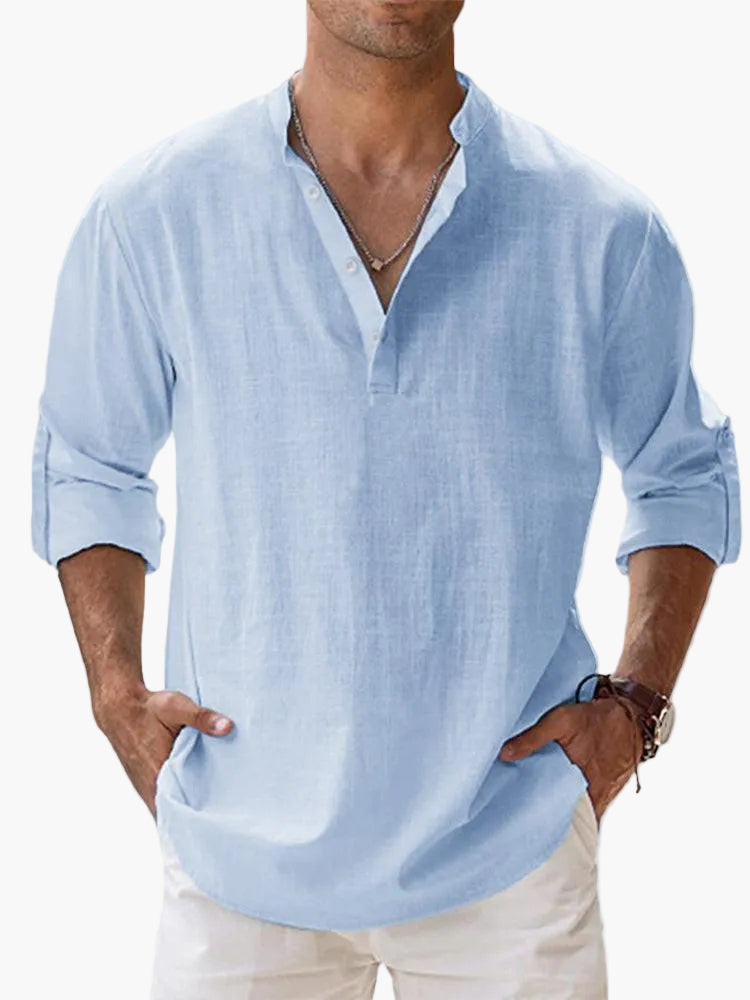 Men's Casual Shirt with V-Neck and Button Placket – Relaxed Style for Everyday Life & Vacation