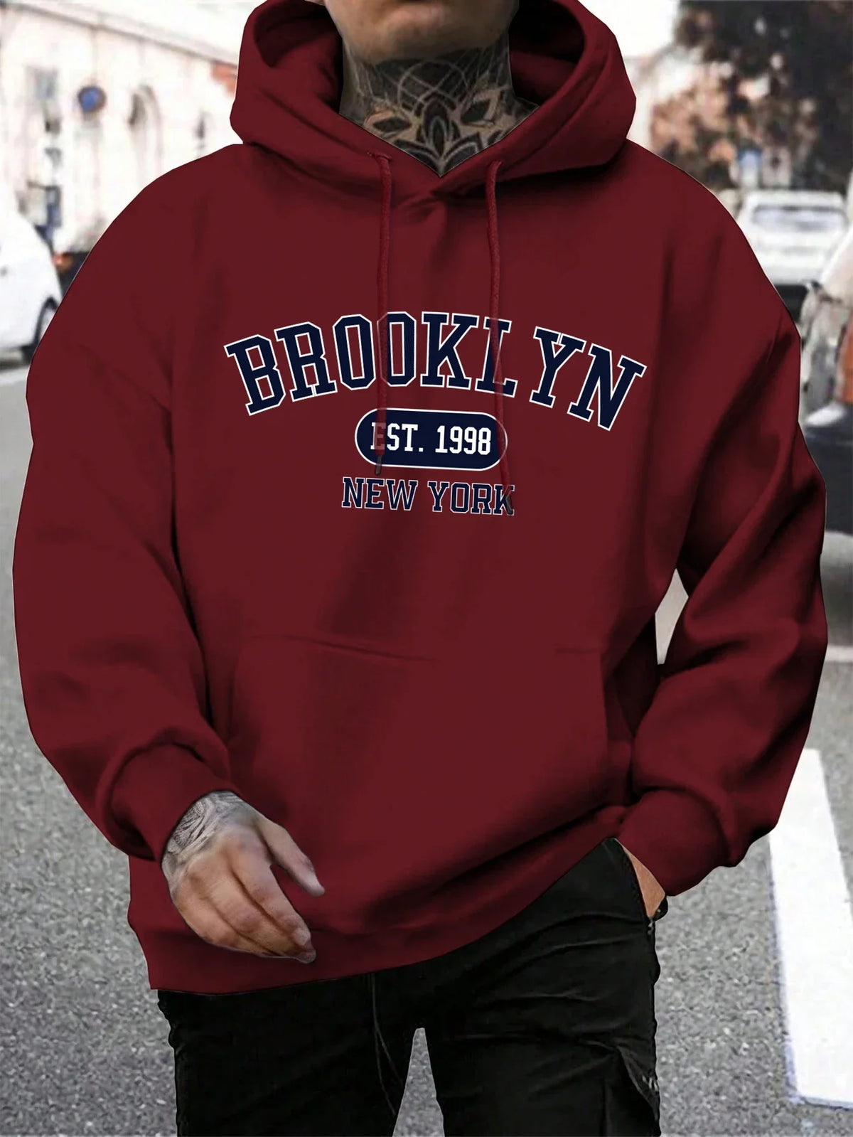 Unisex Kapuzenpullover mit Kordelzug und Schriftzug Aufdruck