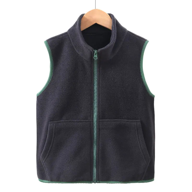 Children's fleece vest with zipper and stand-up collar