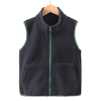 Children's fleece vest with zipper and stand-up collar
