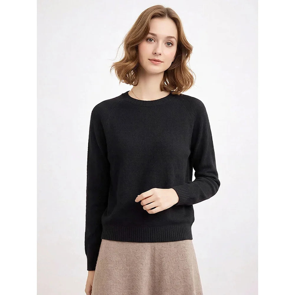 Women's Crew-Neck Sweater Long-Sleeve Basic Knit Sweater