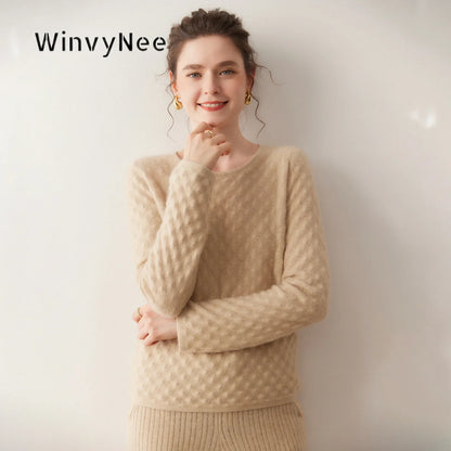 Damen Pullover Rundhalsausschnitt Langarm Strickpullover Strukturiert