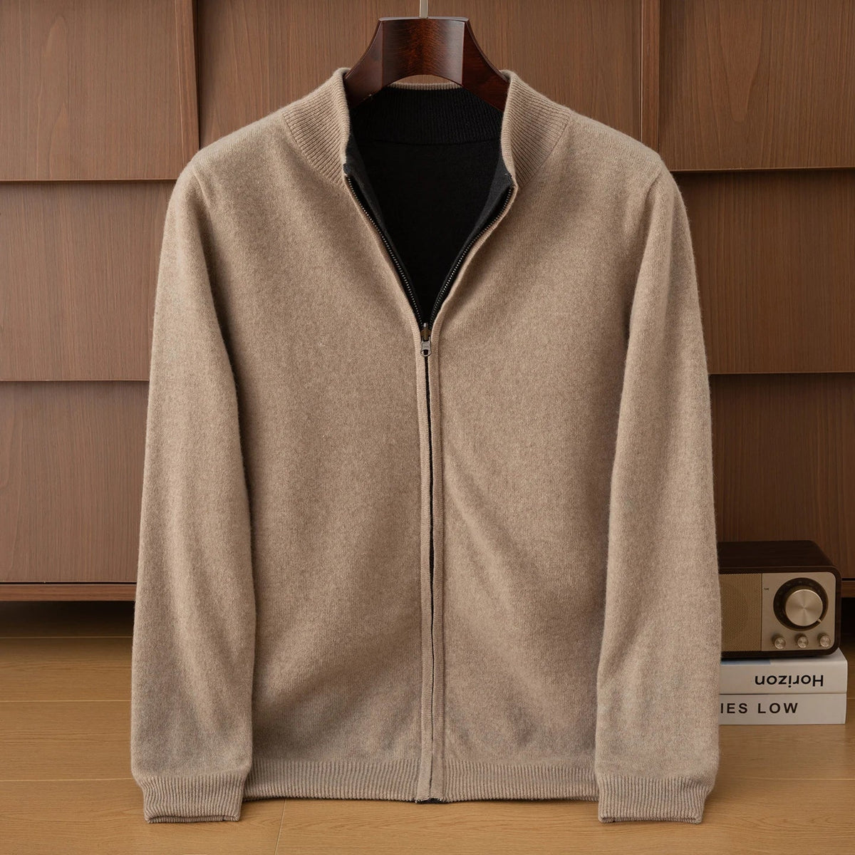 Wende-Strickjacke mit Stehkragen und Reißverschluss