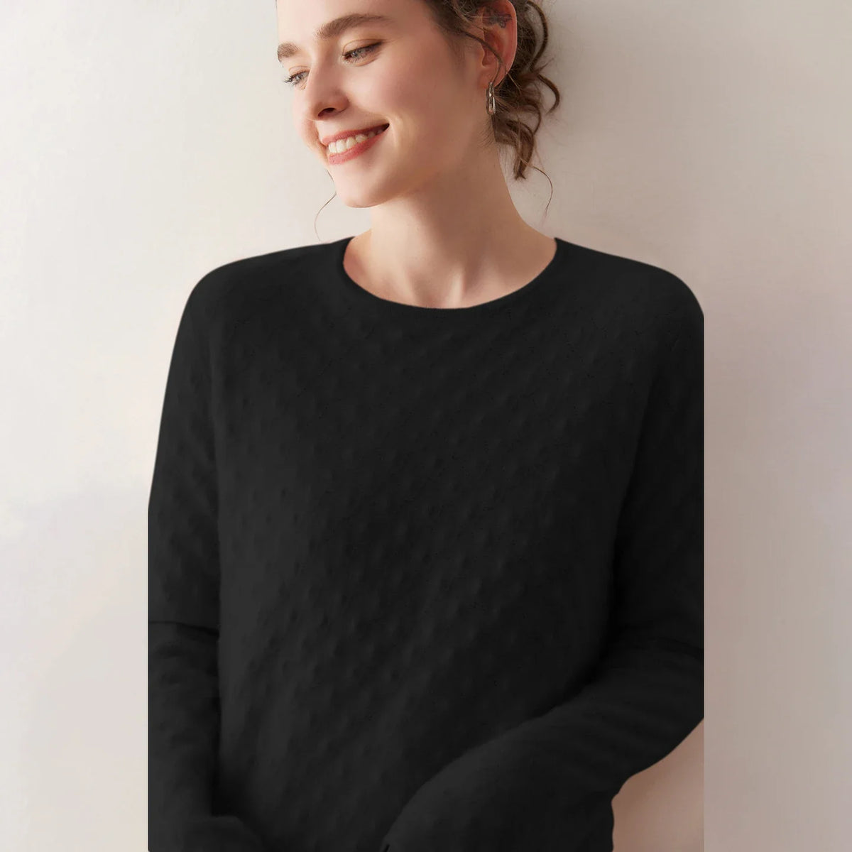 Damen Pullover Rundhalsausschnitt Langarm Strickpullover Strukturiert