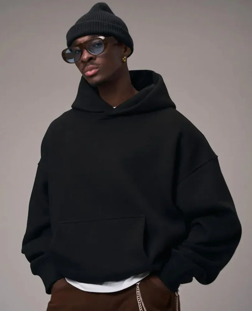 Men's Oversized Hoodie with Kangaroo Pocket, Solid Color
