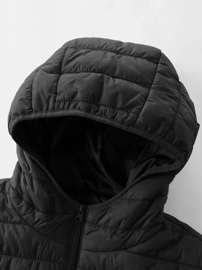 Padded quilted jacket with hood for men - lightweight and windproof, various colors